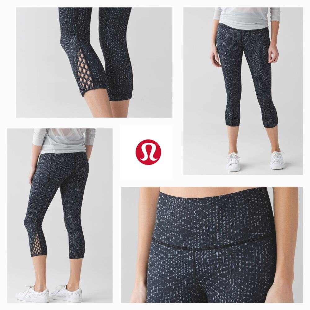 EUC Lululemon True Self Crop II‎ Pants Sz. 6 Samba Snake Print Battleship Black